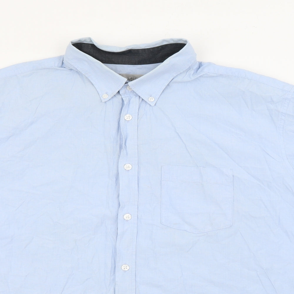 Marks and Spencer Mens Blue  Cotton  Button-Up Size 2XL Collared Buckle