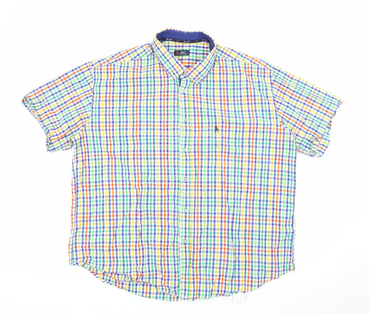 S&C Mens Multicoloured Plaid Cotton Button-Up Size L Collared Button