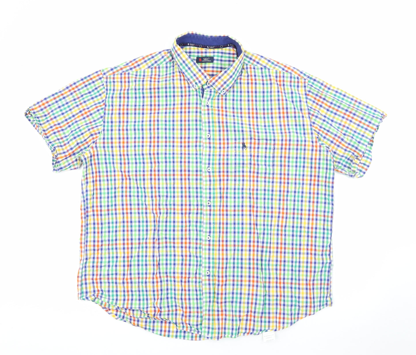 S&C Mens Multicoloured Plaid Cotton  Button-Up Size L Collared Button