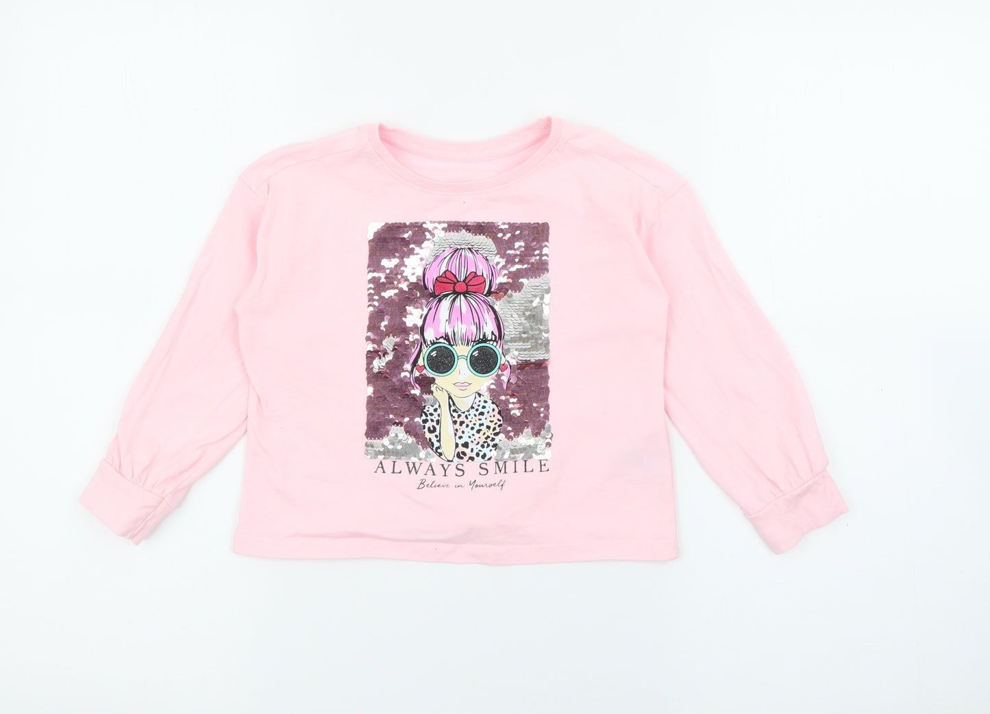 Dunnes Stores Girls Pink Crew Neck  Cotton Pullover Jumper Size 4-5 Years