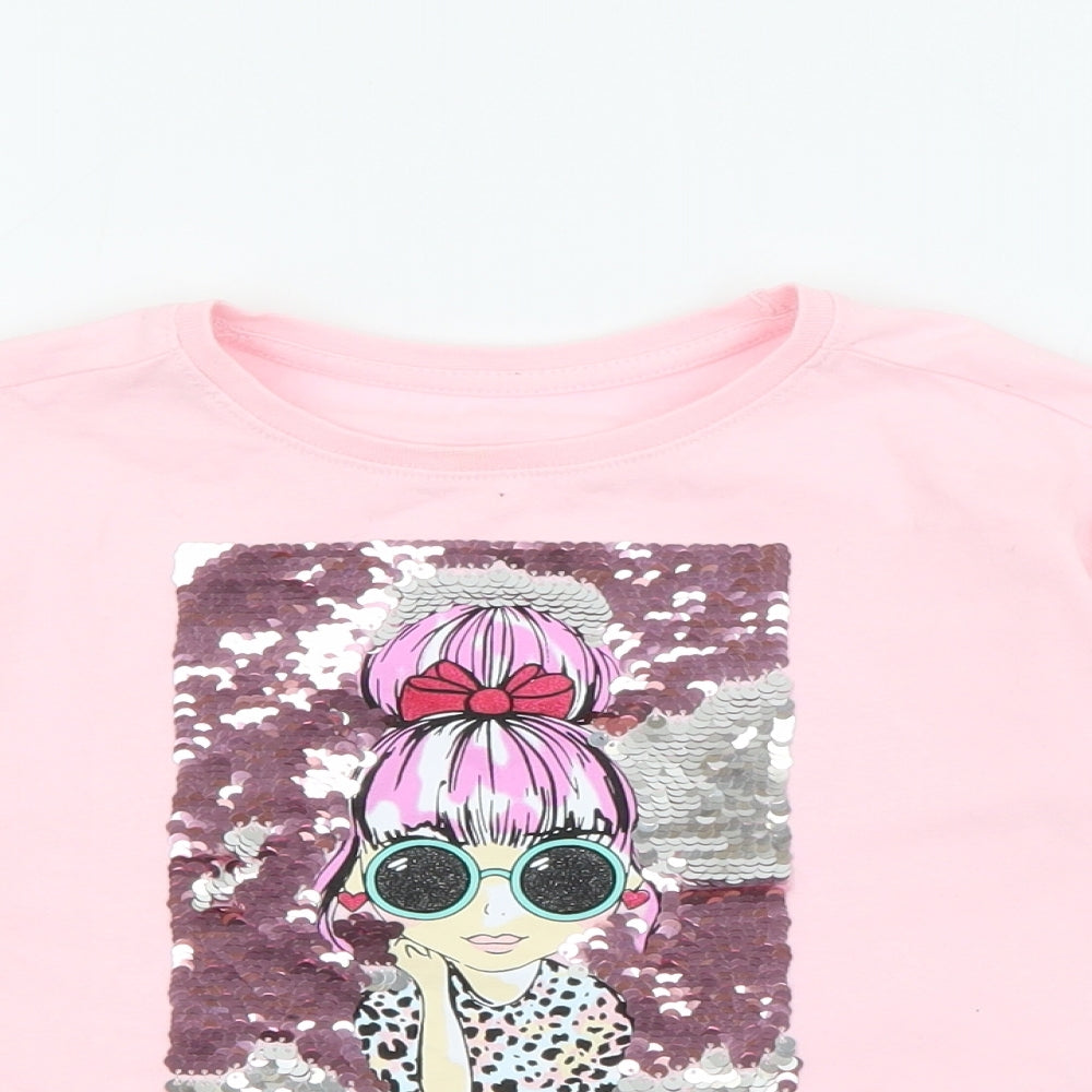 Dunnes Stores Girls Pink Crew Neck  Cotton Pullover Jumper Size 4-5 Years