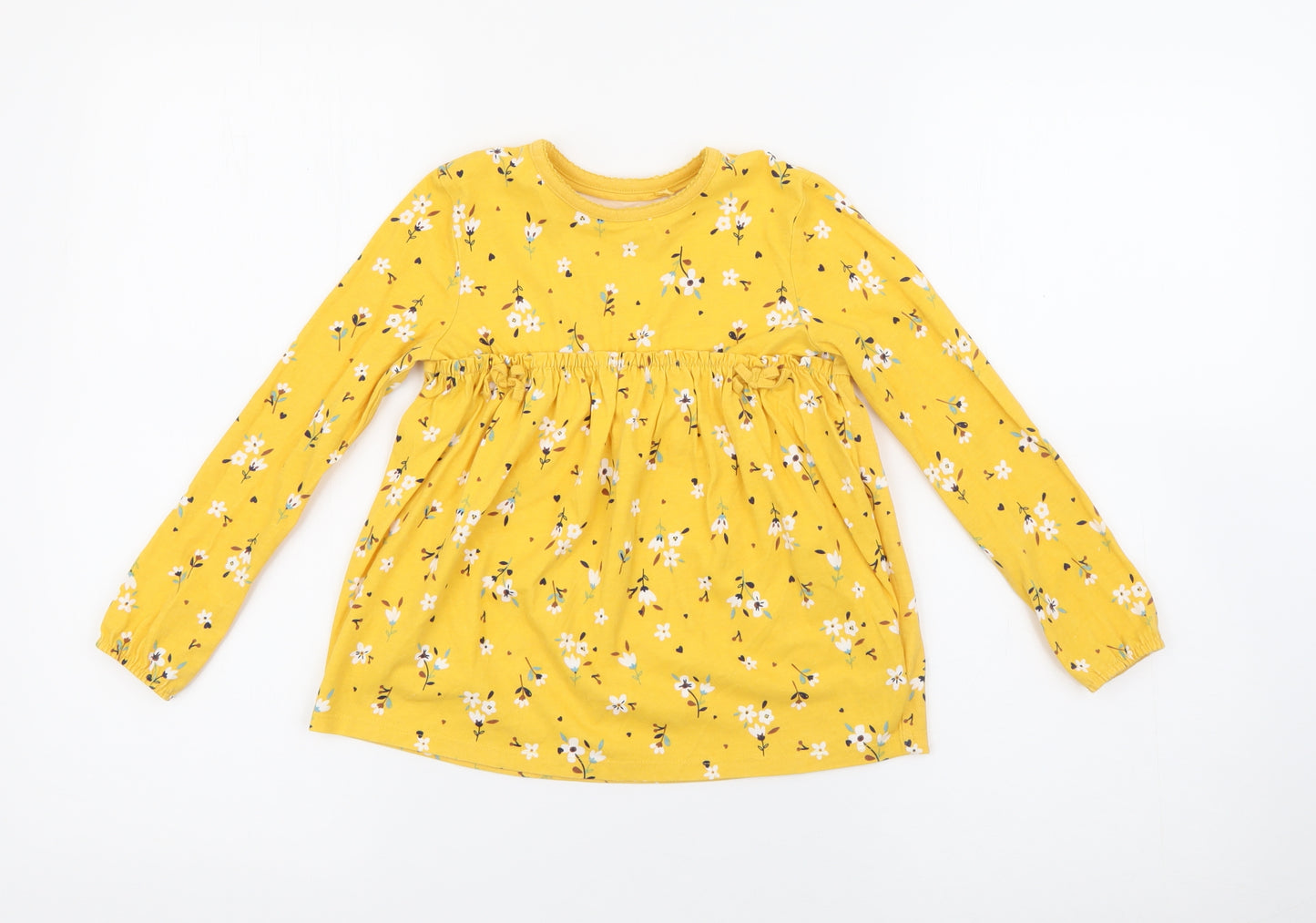 George Girls Yellow Floral Cotton Fit & Flare  Size 5-6 Years  Crew Neck
