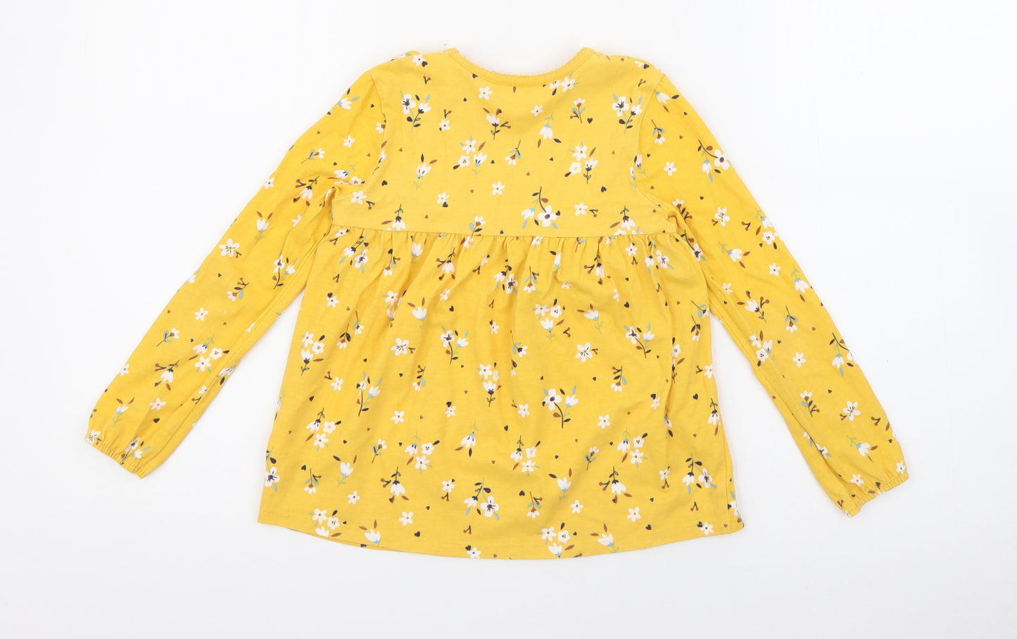 George Girls Yellow Floral Cotton Fit & Flare  Size 5-6 Years  Crew Neck