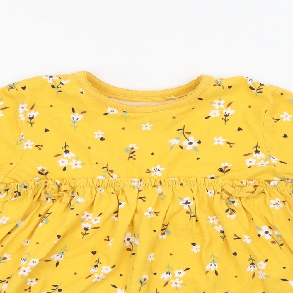 George Girls Yellow Floral Cotton Fit & Flare  Size 5-6 Years  Crew Neck