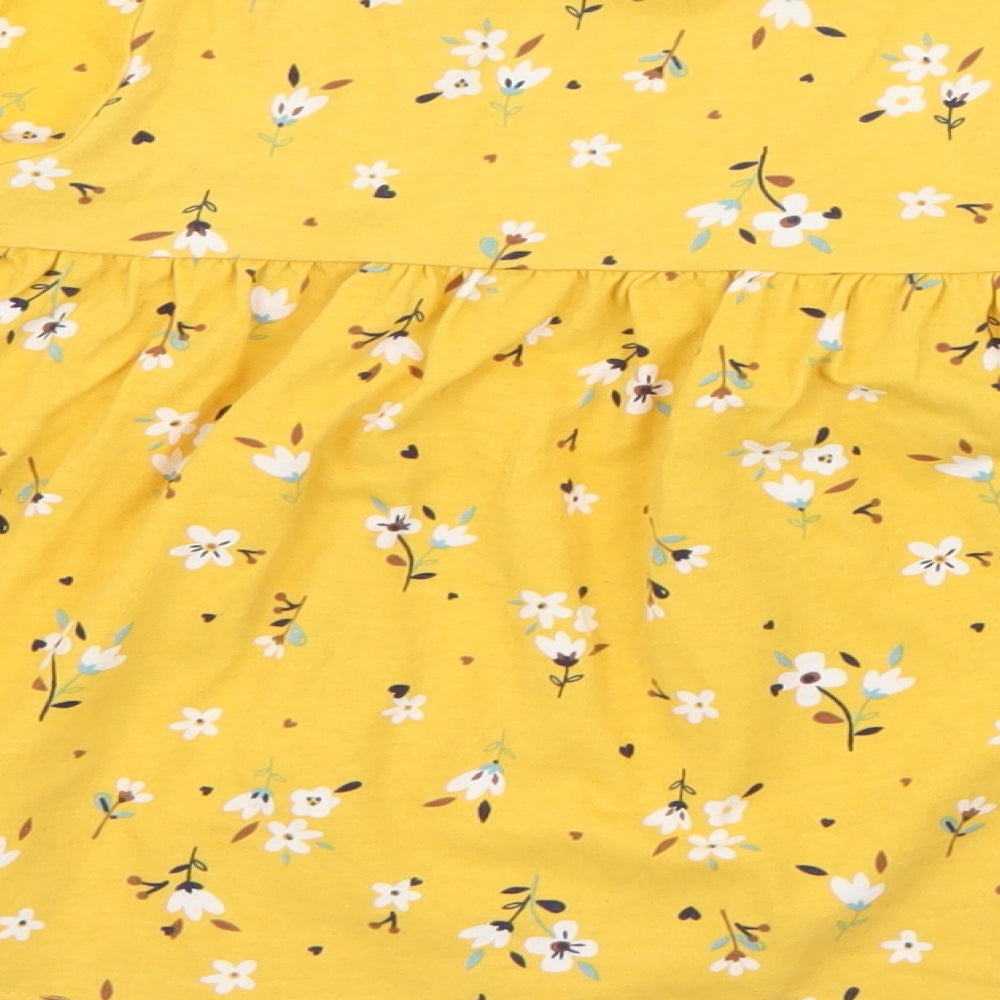 George Girls Yellow Floral Cotton Fit & Flare  Size 5-6 Years  Crew Neck