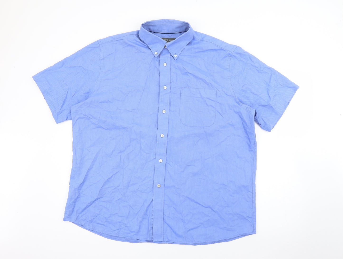 Marks and Spencer Mens Blue  Cotton  Button-Up Size 17 Collared Button