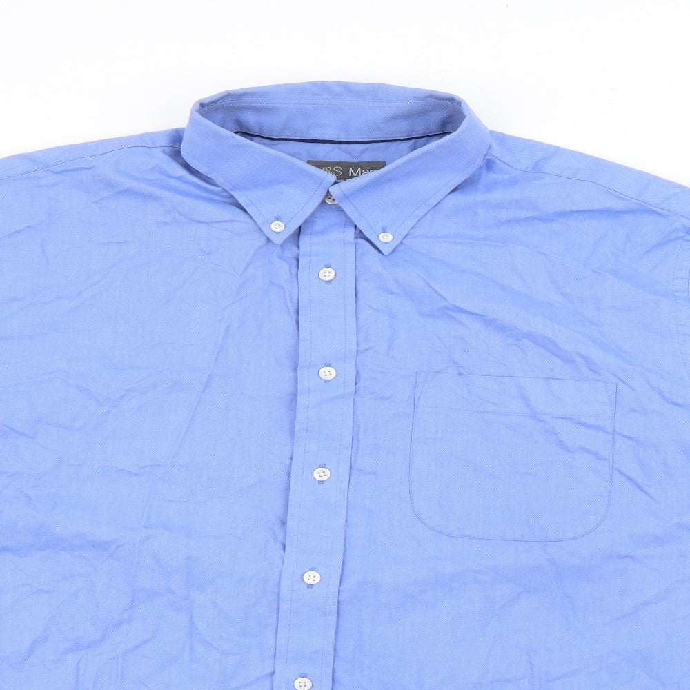 Marks and Spencer Mens Blue  Cotton  Button-Up Size 17 Collared Button