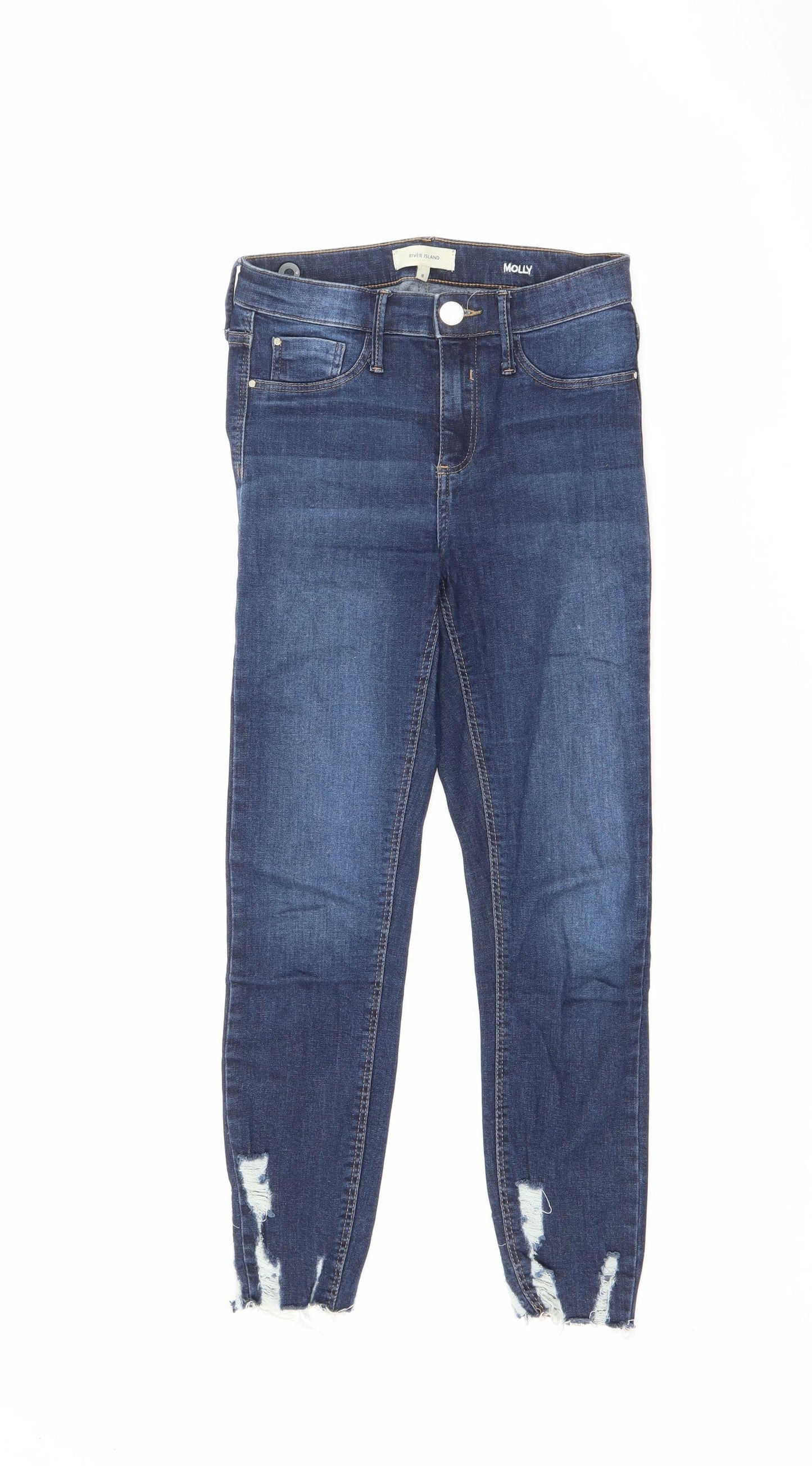 River Island Girls Blue  Cotton Skinny Jeans Size 8 Years  Regular Button