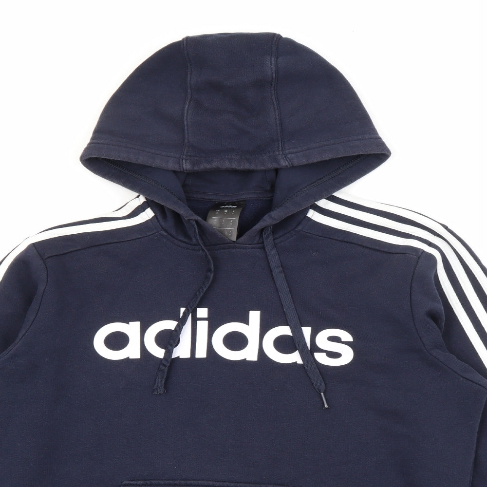 adidas Mens Blue  Cotton Pullover Hoodie Size S