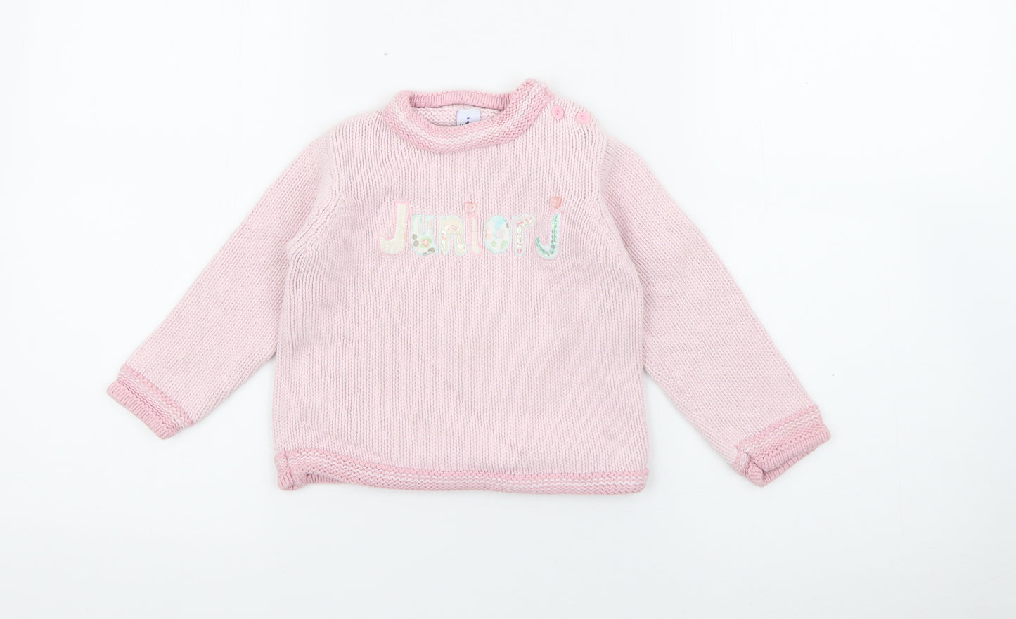 Junior Girls Pink Crew Neck  Cotton Pullover Jumper Size 2-3 Years  Button