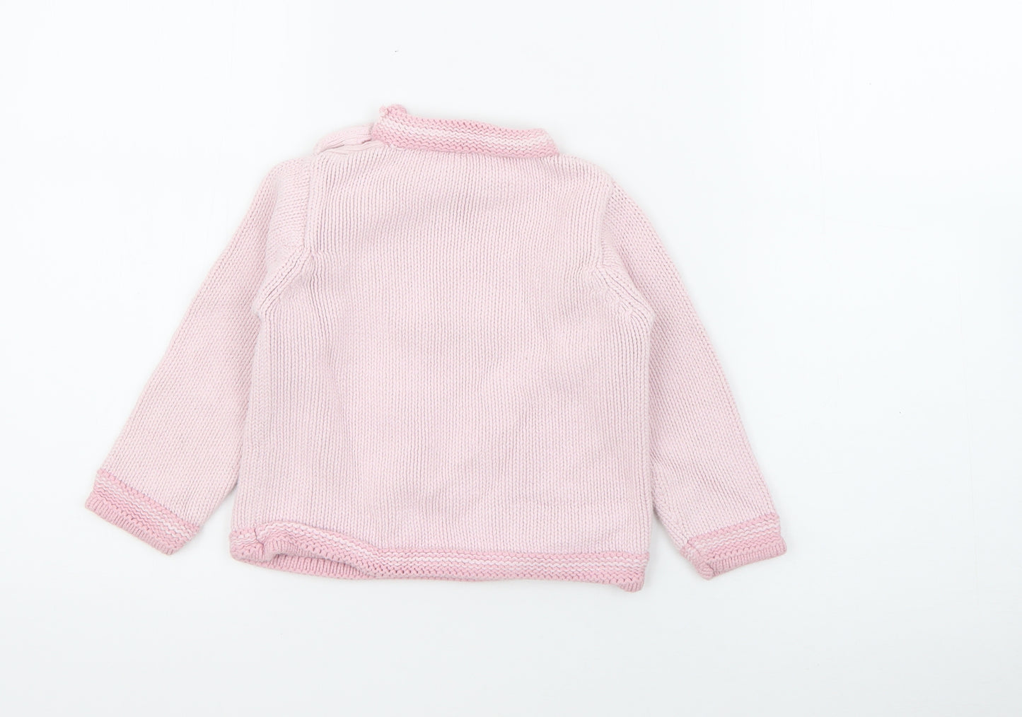 Junior Girls Pink Crew Neck  Cotton Pullover Jumper Size 2-3 Years  Button