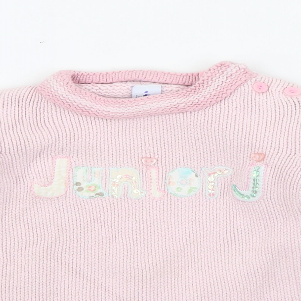 Junior Girls Pink Crew Neck  Cotton Pullover Jumper Size 2-3 Years  Button