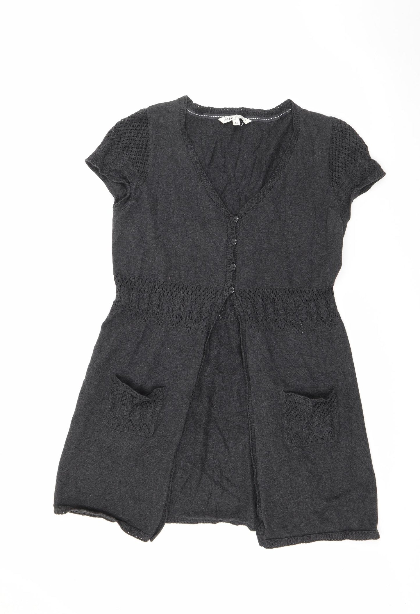 Fat Face Womens Grey  Cotton Fit & Flare  Size 14  V-Neck Button