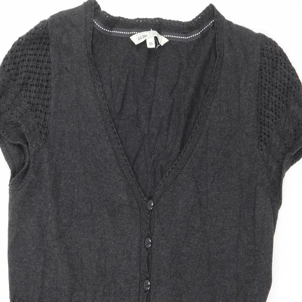 Fat Face Womens Grey  Cotton Fit & Flare  Size 14  V-Neck Button