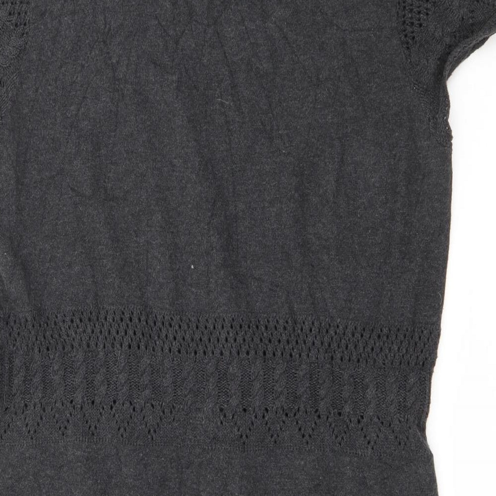 Fat Face Womens Grey  Cotton Fit & Flare  Size 14  V-Neck Button