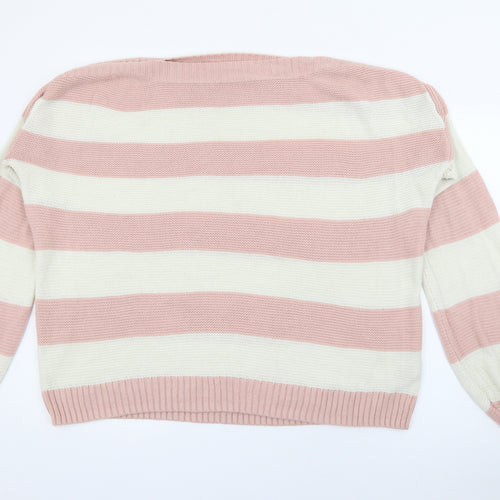 Dorothy Perkins Womens Pink Boat Neck Striped Acrylic Pullover Jumper Size 14