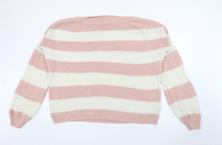 Dorothy Perkins Womens Pink Boat Neck Striped Acrylic Pullover Jumper Size 14