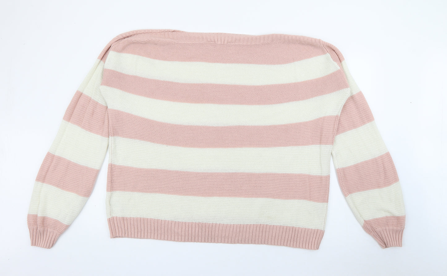 Dorothy Perkins Womens Pink Boat Neck Striped Acrylic Pullover Jumper Size 14