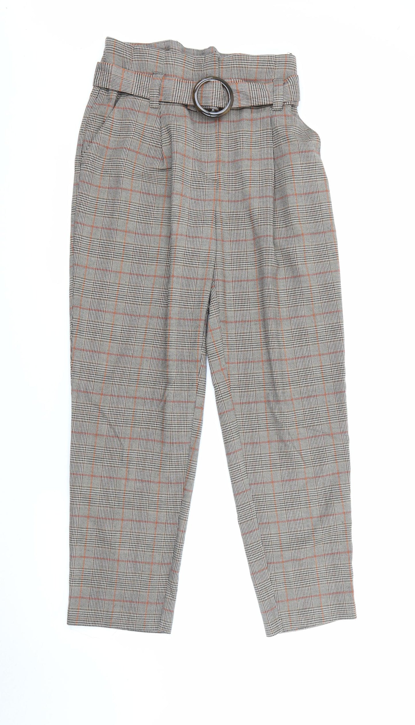 New Look Womens Brown Plaid Polyester Carrot Trousers Size 12 L27 in Regular Zip