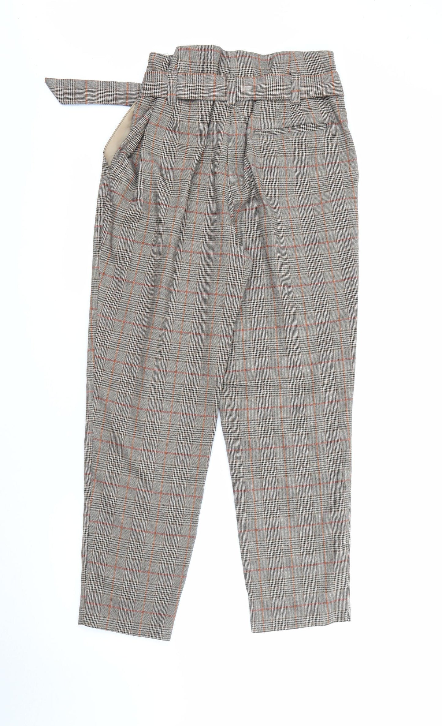 New Look Womens Brown Plaid Polyester Carrot Trousers Size 12 L27 in Regular Zip