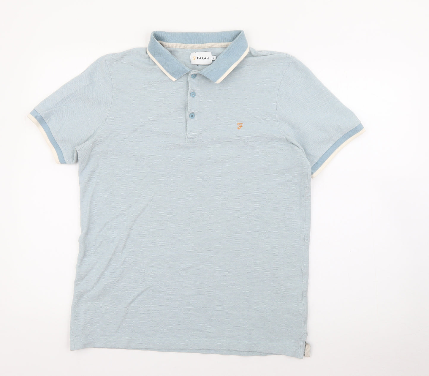 Farah Mens Blue  Cotton  Polo Size L Collared Button