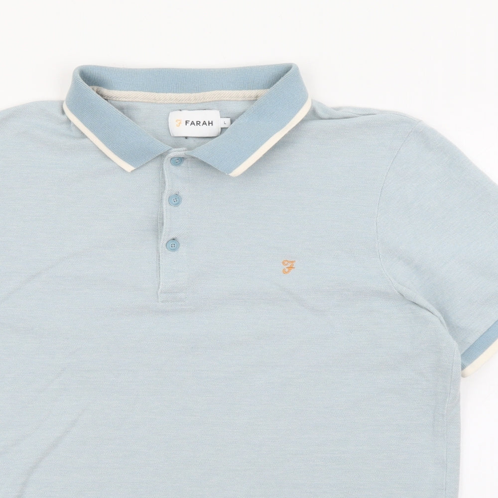 Farah Mens Blue  Cotton  Polo Size L Collared Button