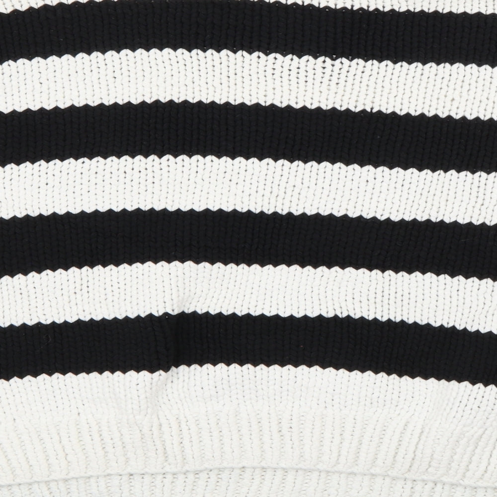 H&M Womens Black Crew Neck Striped Cotton Pullover Jumper Size M