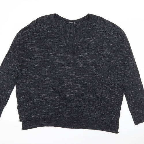 Mango Womens Grey V-Neck  Polyester Pullover Jumper Size L
