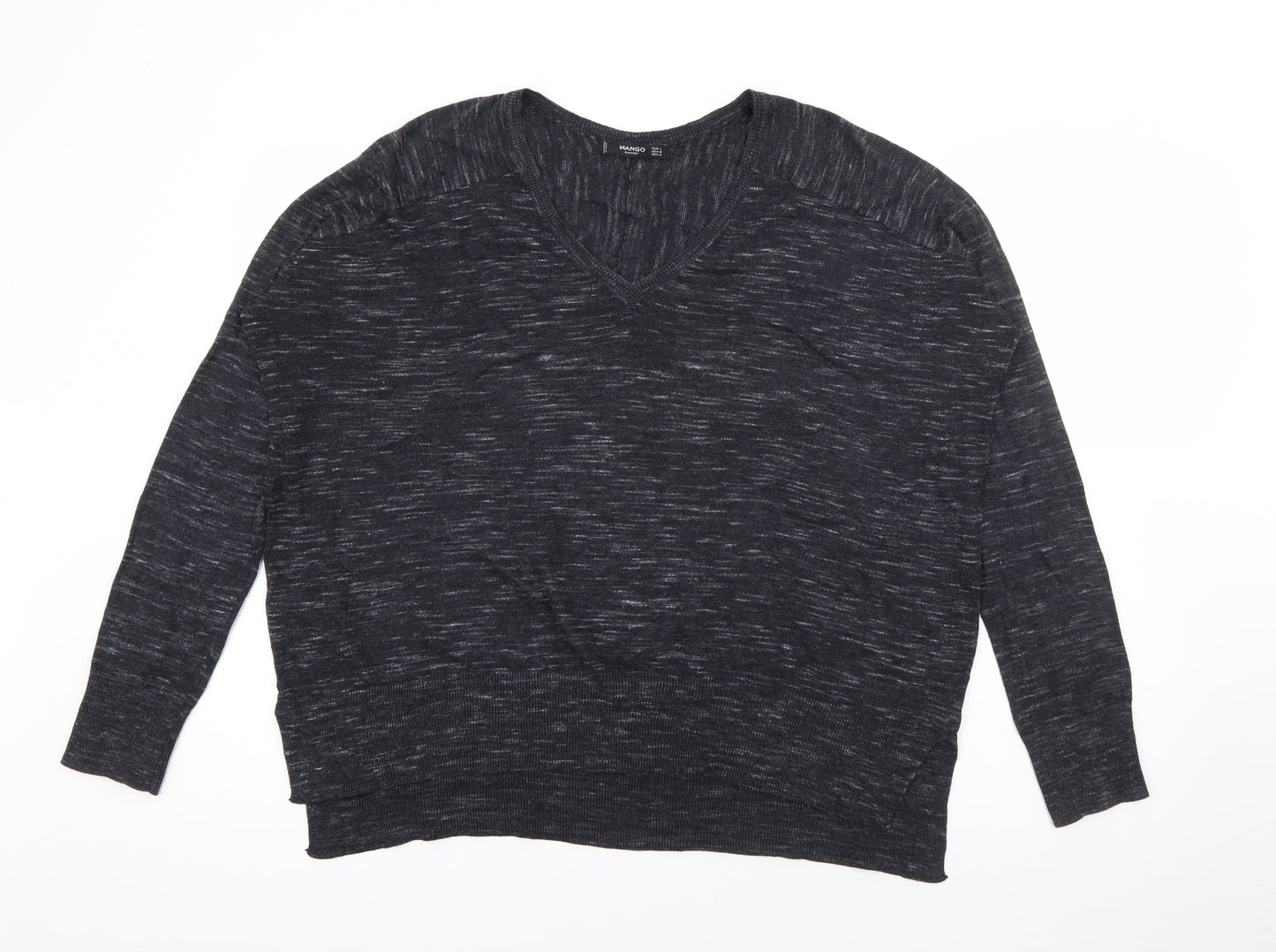 Mango Womens Grey V-Neck  Polyester Pullover Jumper Size L