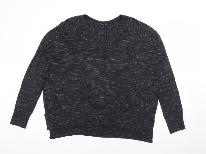 Mango Womens Grey V-Neck  Polyester Pullover Jumper Size L