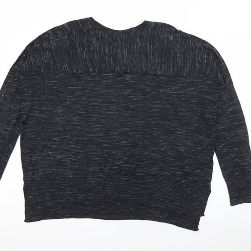 Mango Womens Grey V-Neck  Polyester Pullover Jumper Size L