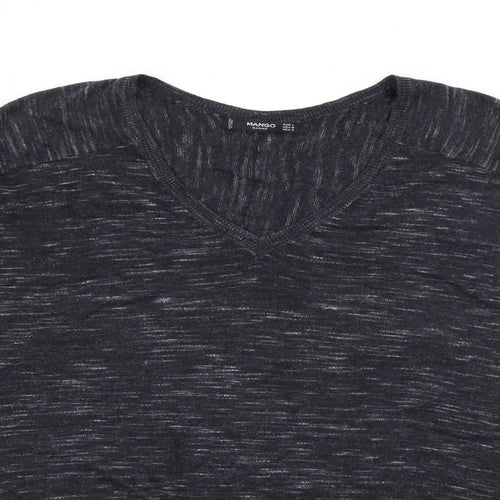Mango Womens Grey V-Neck  Polyester Pullover Jumper Size L