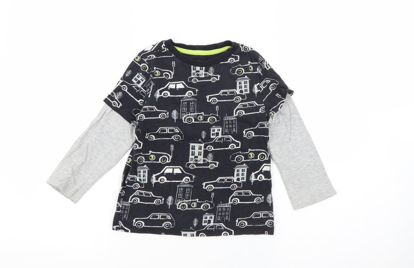 F&F Boys Black Crew Neck Geometric Cotton Pullover Jumper Size 4-5 Years