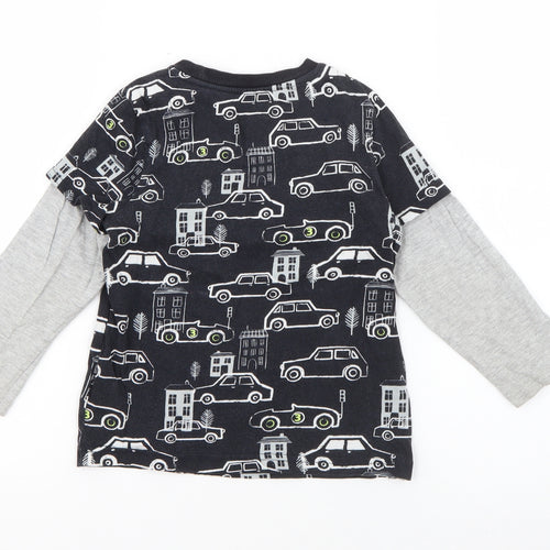 F&F Boys Black Crew Neck Geometric Cotton Pullover Jumper Size 4-5 Years