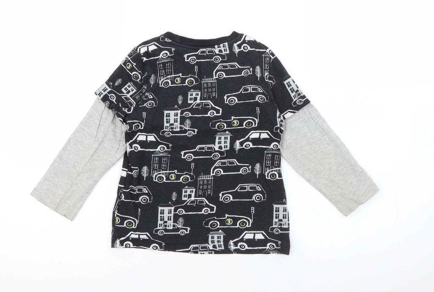 F&F Boys Black Crew Neck Geometric Cotton Pullover Jumper Size 4-5 Years