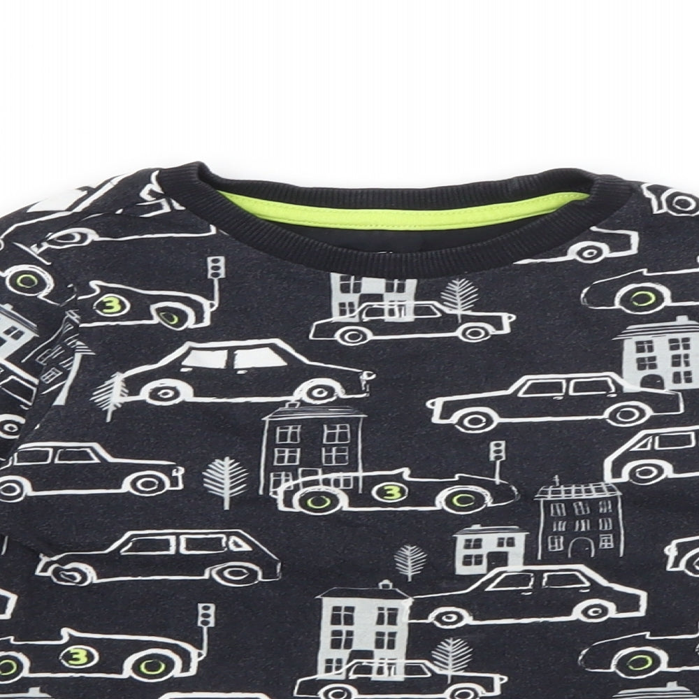 F&F Boys Black Crew Neck Geometric Cotton Pullover Jumper Size 4-5 Years