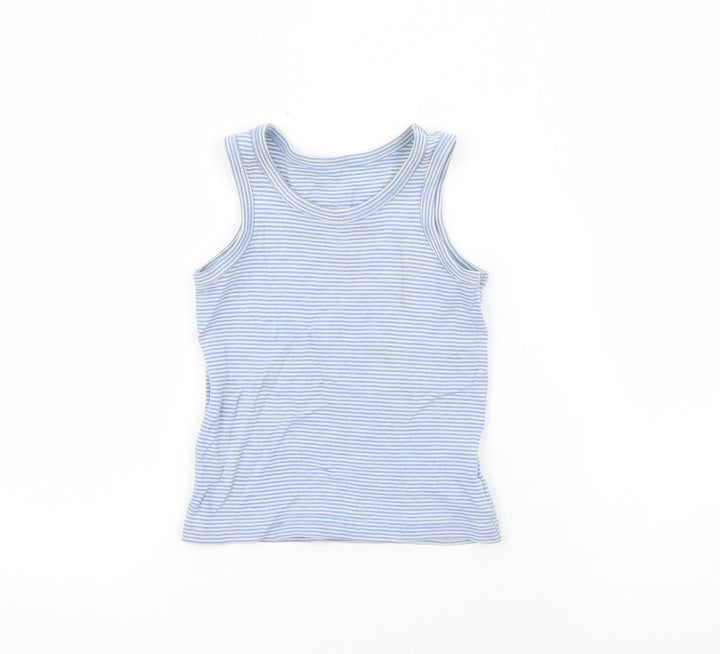 F&F Boys Blue Striped Cotton Pullover Tank Size 3-4 Years Round Neck