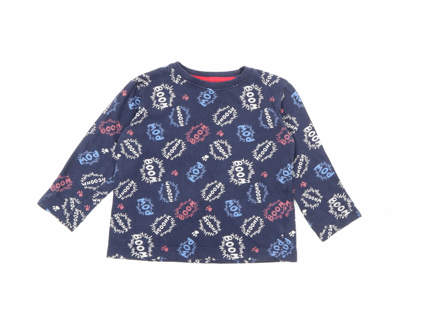 Matalan Boys Blue Geometric Cotton Pullover T-Shirt Size 2-3 Years Crew Neck