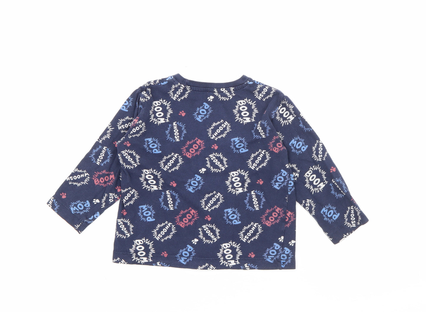 Matalan Boys Blue Geometric Cotton Pullover T-Shirt Size 2-3 Years Crew Neck