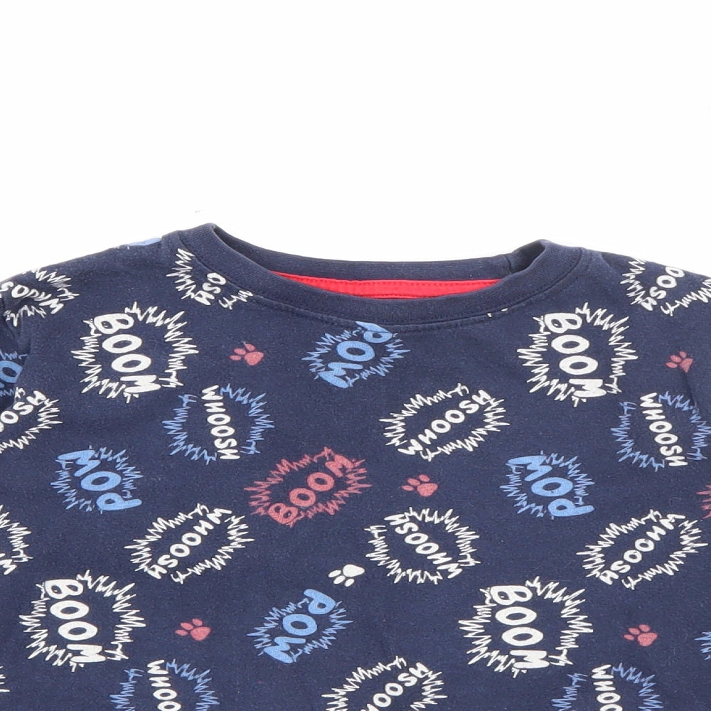 Matalan Boys Blue Geometric Cotton Pullover T-Shirt Size 2-3 Years Crew Neck