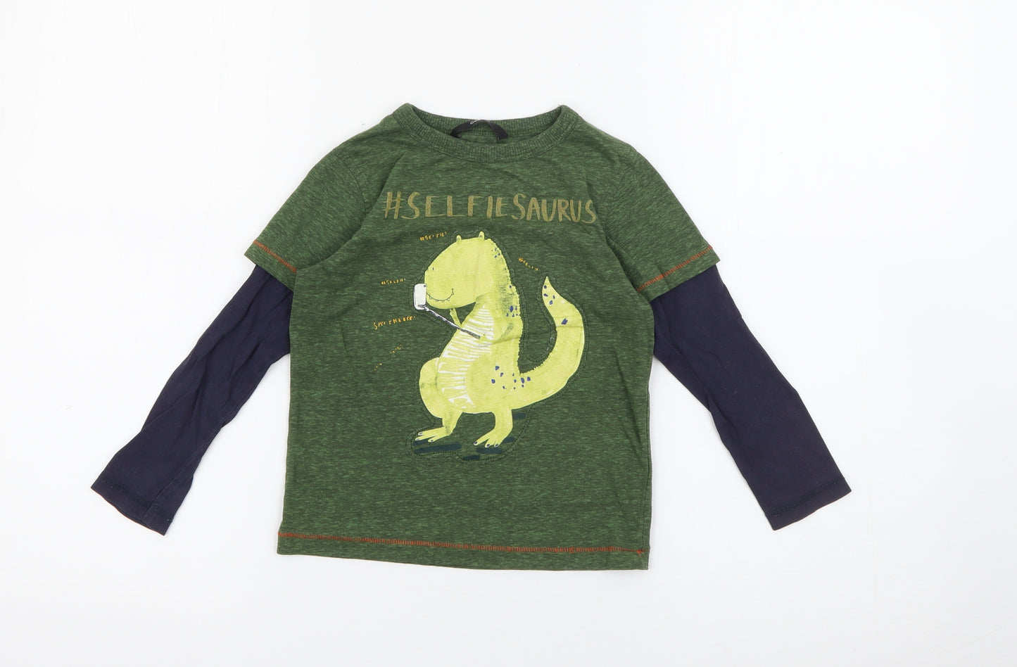 George Boys Green  Cotton Pullover T-Shirt Size 3-4 Years Crew Neck  - Dinosaur
