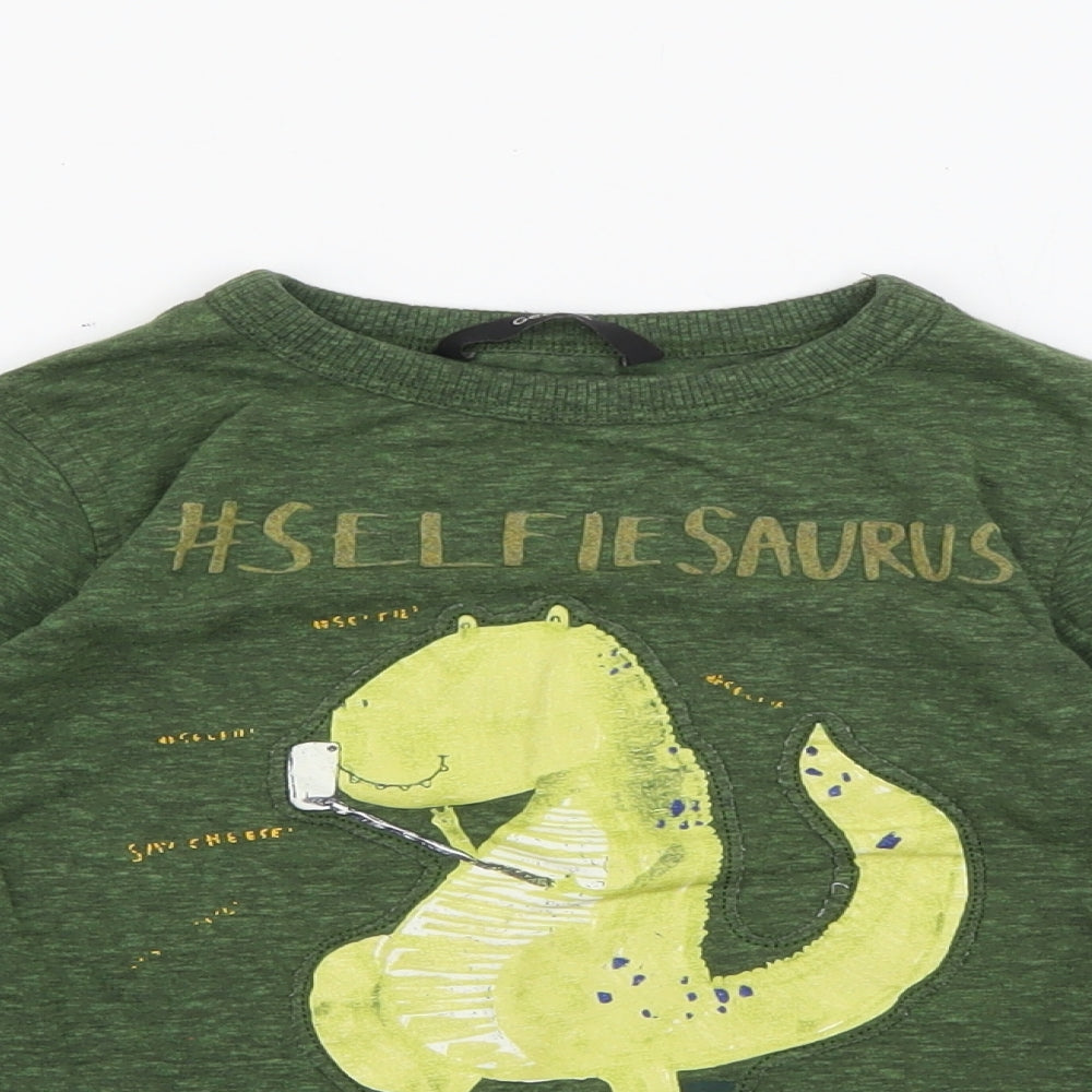 George Boys Green  Cotton Pullover T-Shirt Size 3-4 Years Crew Neck  - Dinosaur