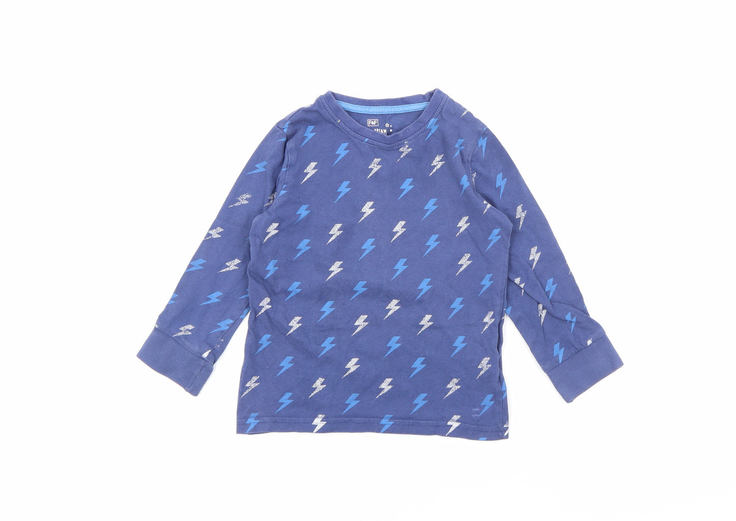 F&F Boys Blue Geometric Cotton Pullover T-Shirt Size 3-4 Years Crew Neck