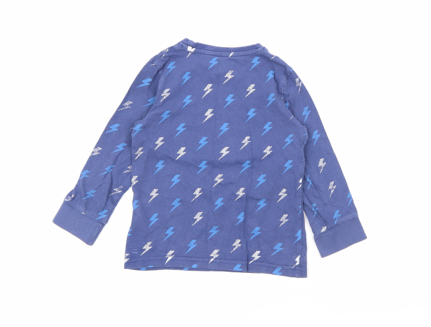 F&F Boys Blue Geometric Cotton Pullover T-Shirt Size 3-4 Years Crew Neck