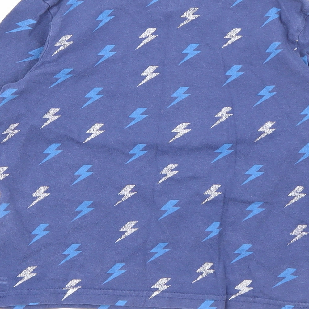F&F Boys Blue Geometric Cotton Pullover T-Shirt Size 3-4 Years Crew Neck