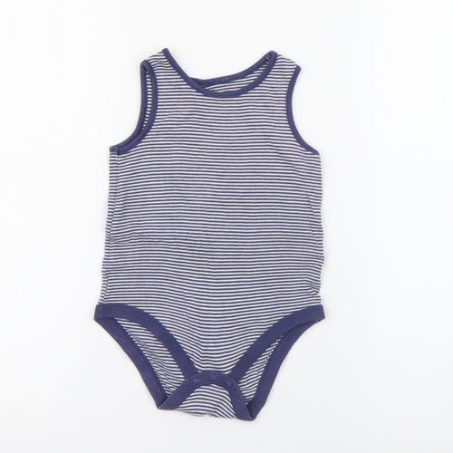 F&F Boys Blue Striped Cotton Basic Tank Size 2-3 Years Crew Neck Snap