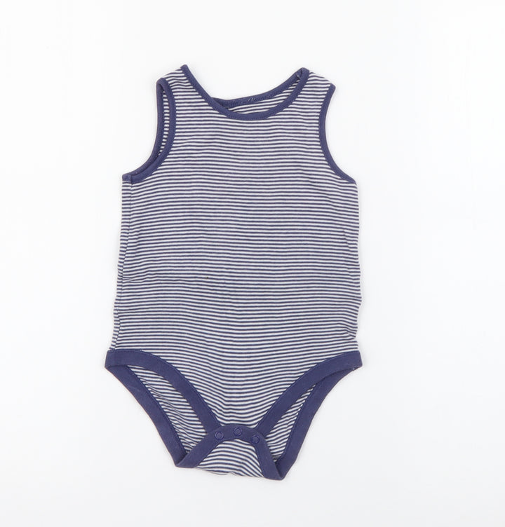 F&F Boys Blue Striped Cotton Basic Tank Size 2-3 Years Crew Neck Snap