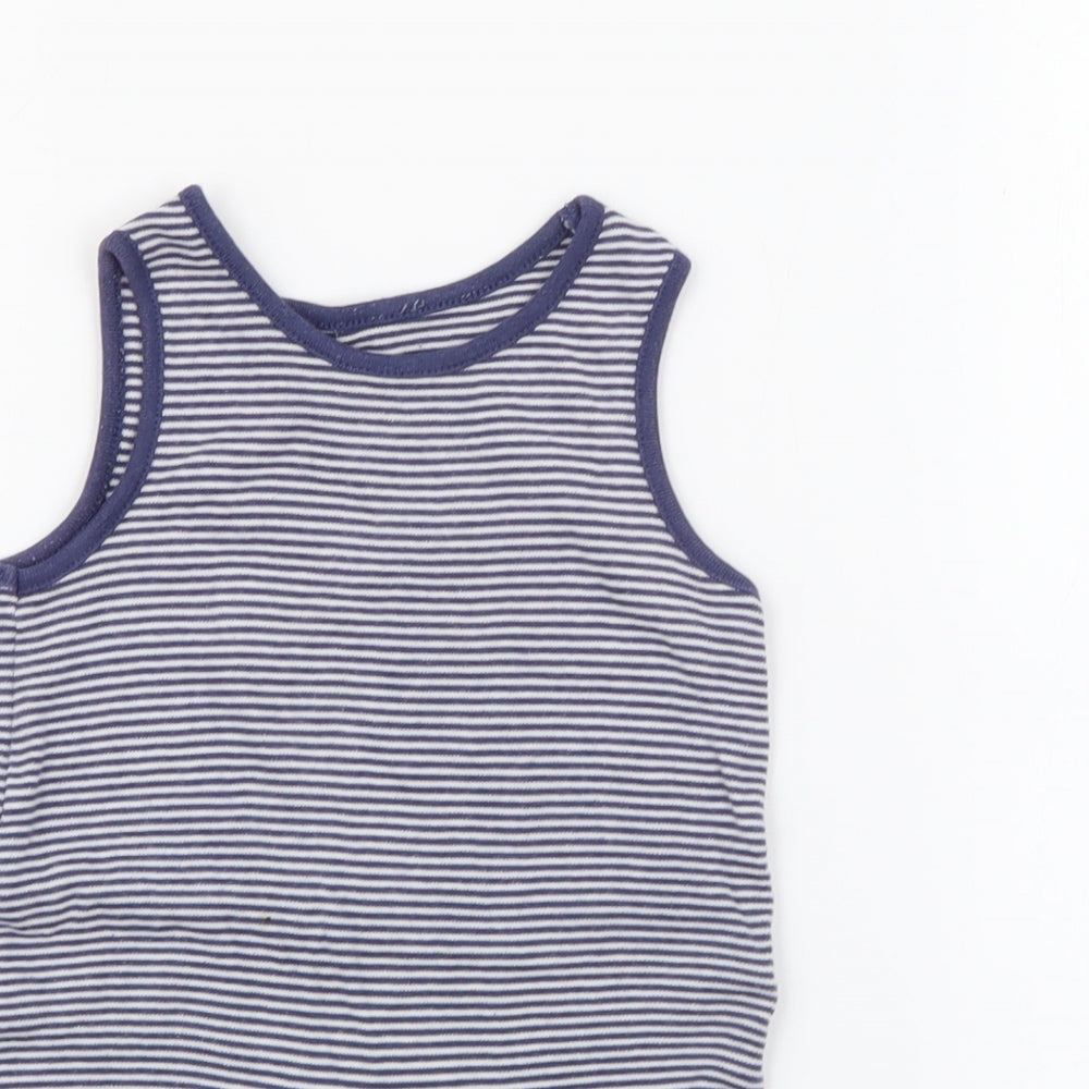 F&F Boys Blue Striped Cotton Basic Tank Size 2-3 Years Crew Neck Snap