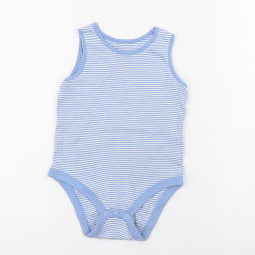 F&F Boys Blue Striped Cotton Basic Tank Size 2-3 Years Crew Neck Snap