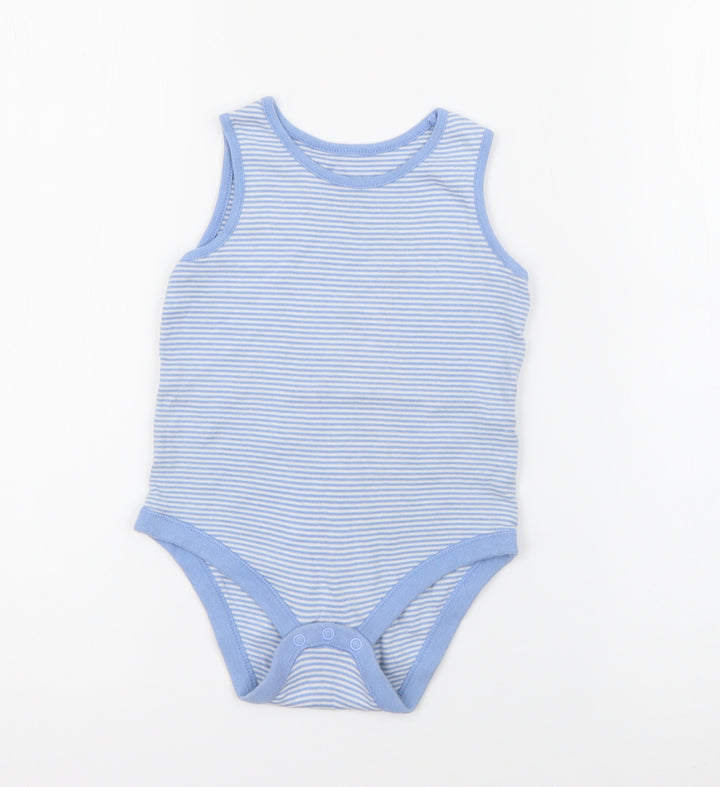 F&F Boys Blue Striped Cotton Basic Tank Size 2-3 Years Crew Neck Snap